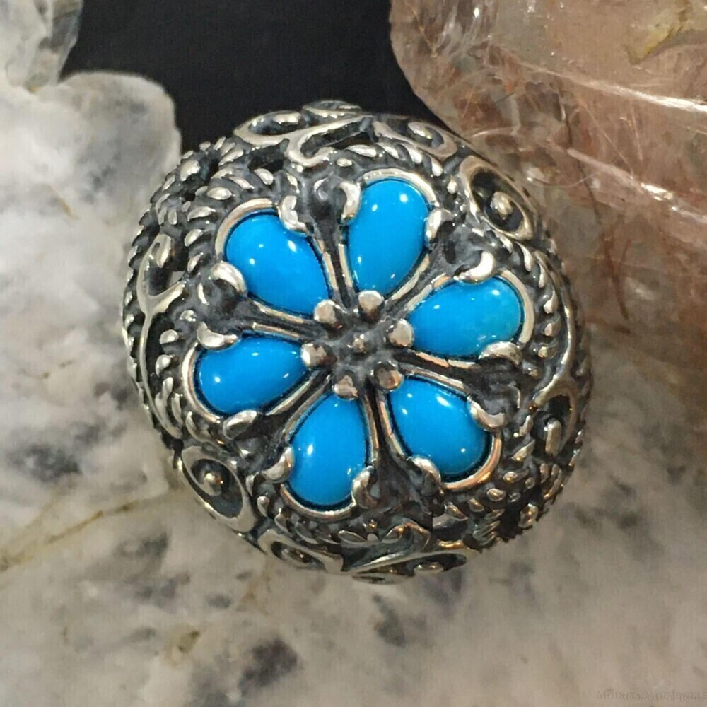 Carolyn Pollack Southwestern Style Sterling 6 Turquoise Flower Ring For Women